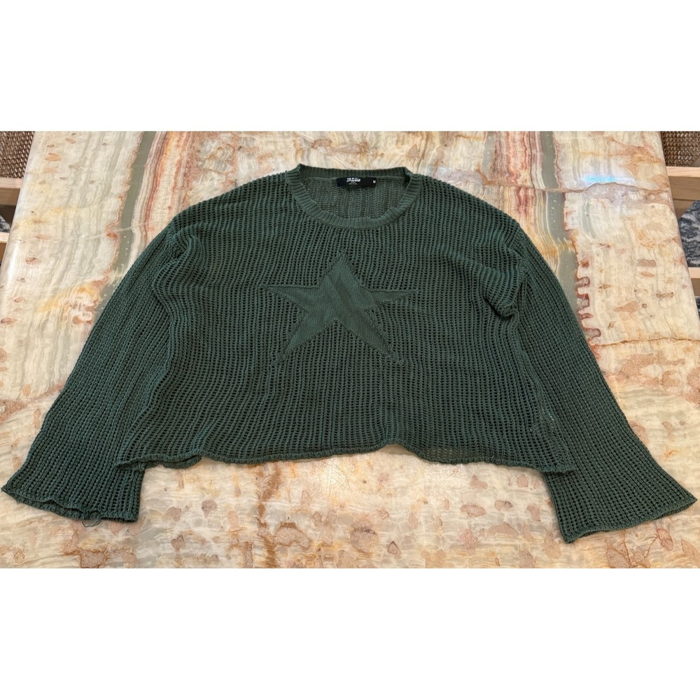 Jaded‎ London Womens Cropped Open Knit Sweater Olive Green Relaxed Fit Size M